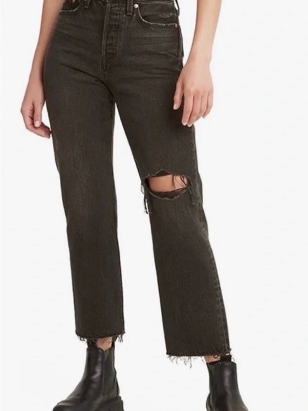 High-Rise Distressed Black Cropped Jeans